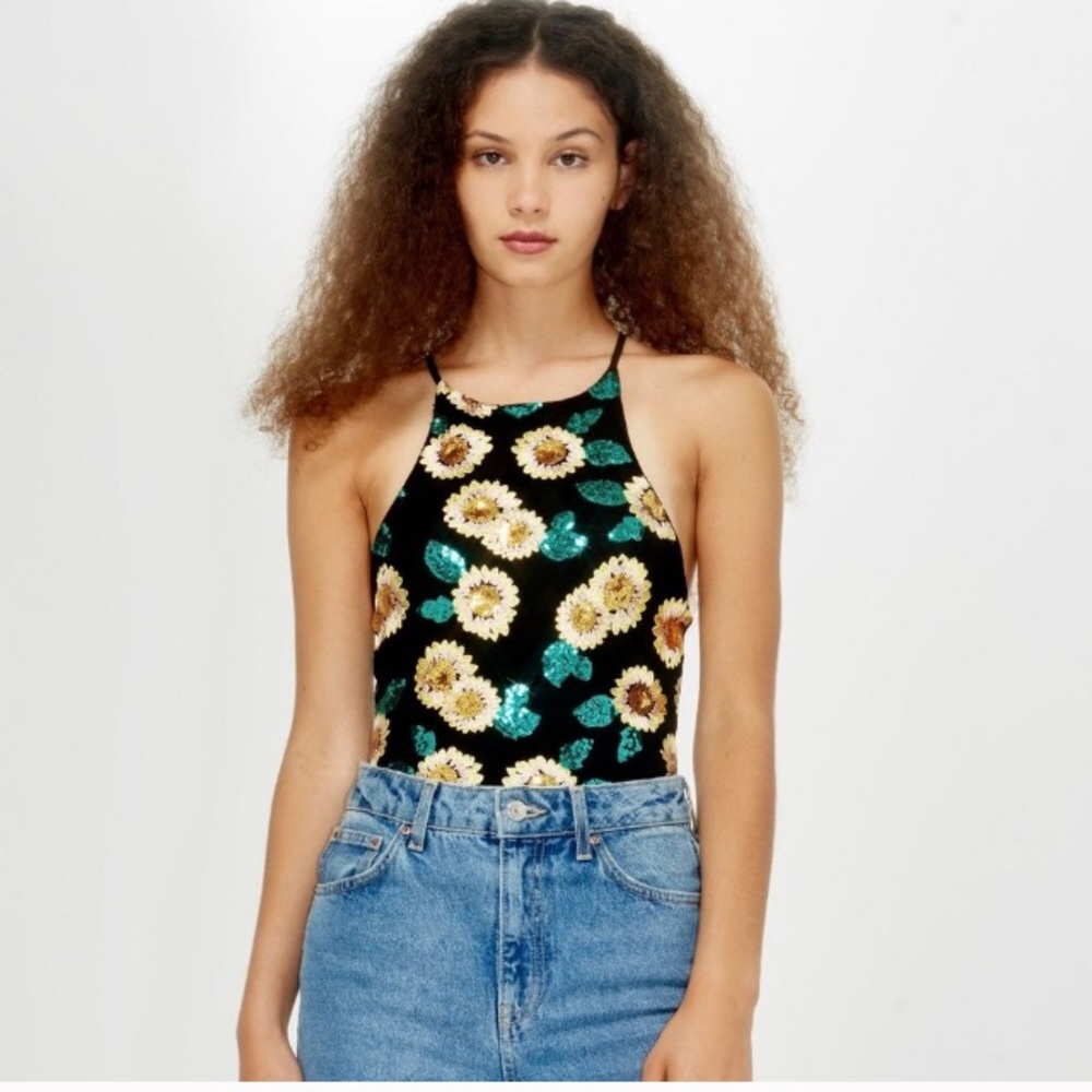 Top shop sequin sunflower bodysuit